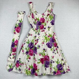 Steppin Out Dress Womens 9‎ Vintage Juniors Floral Fit Flare Belt Cottagecore